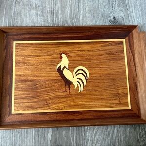 Vintage Wooden Tray with Rooster Inlay Philippines